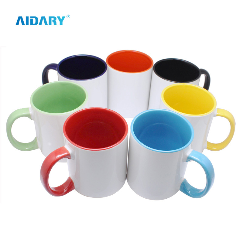AIDARY 11oz Top Grade AAA Sublimation Inner Handle Colourful Phote Mug Sublimation White Mug